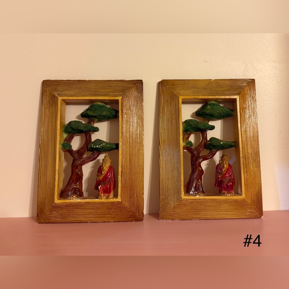 Vintage MCM Mid Century Asian Ceramic Wall Art
